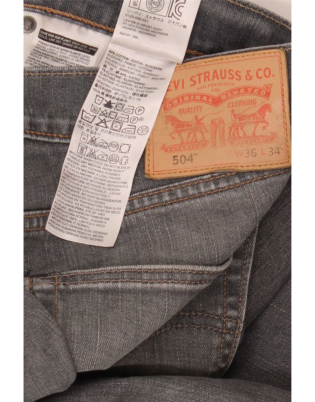 Levi's Vaqueros rectos 504 para hombre W36 L34 Algodón gris