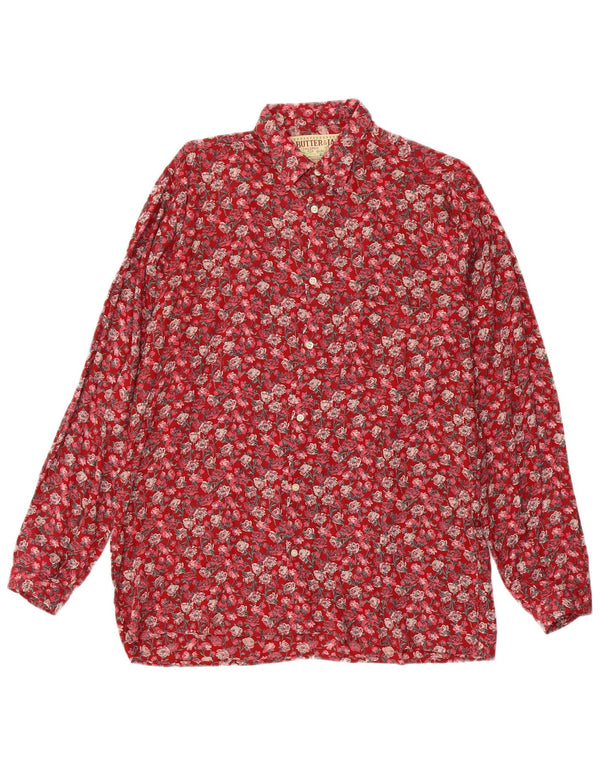 VINTAGE Camisa para hombre Mediana Roja Floral