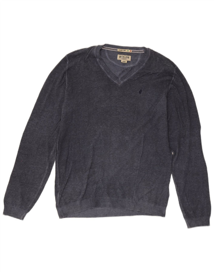Marlboro Classics - Jersey con cuello en V para hombre, color azul marino mediano, algodón