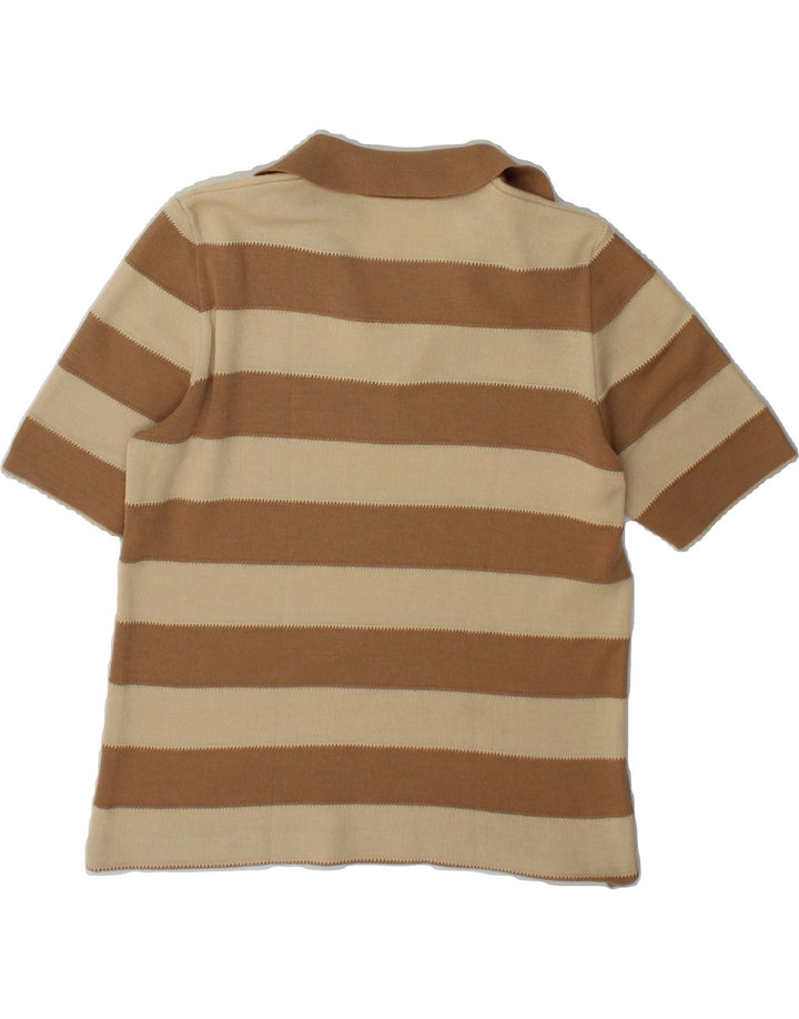 CREATION Womens Polo Shirt IT 44 Medium Brown Striped Polyester Vintage Creation and Second-Hand Creation from Messina Hembry 