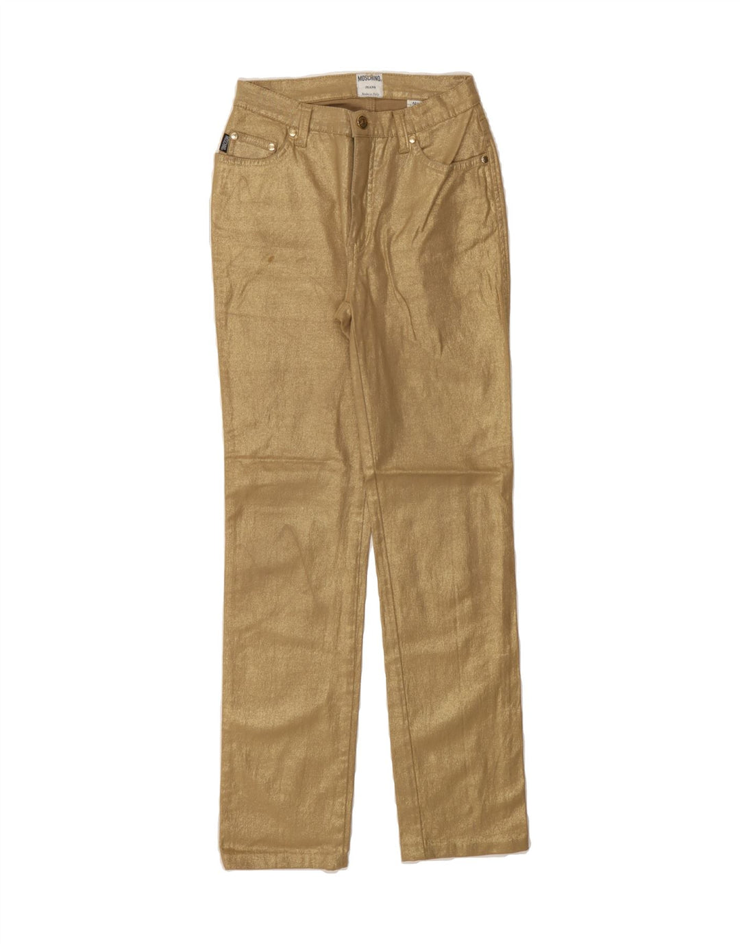 MOSCHINO Womens Straight Casual Trousers W28 L29 Gold Cotton Vintage Moschino and Second-Hand Moschino from Messina Hembry 