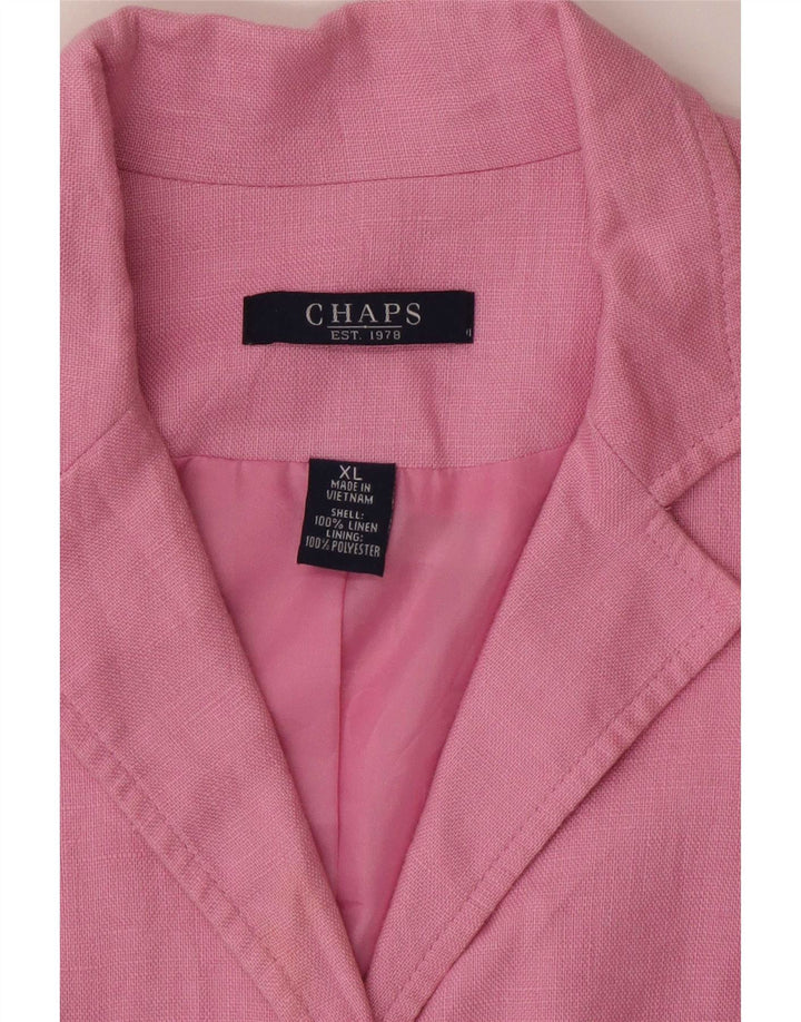 Chaps Chaqueta Blazer de Manga 3/4 con 4 Botones para Mujer UK 18 XL Lino Rosa