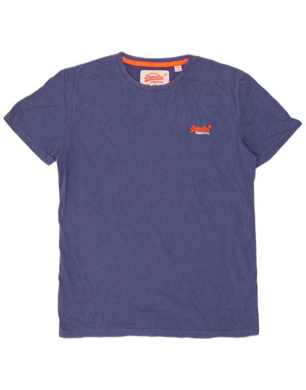 SUPERDRY Hombre Camiseta Top Azul Medio Algodón