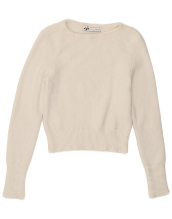 Zara - Jersey corto con cuello barco para mujer, talla 10, color blanco