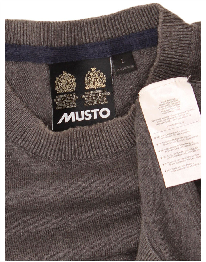 MUSTO Jersey de cuello redondo para hombre, talla grande, algodón gris