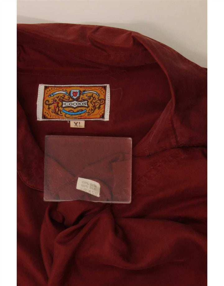 Camisa Vintage Hombre XL Seda Borgoña