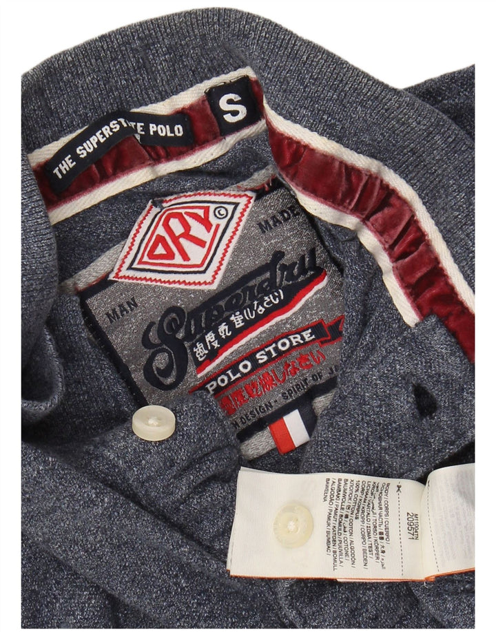 SUPERDRY Polo gráfico de manga larga para hombre pequeño de algodón azul marino