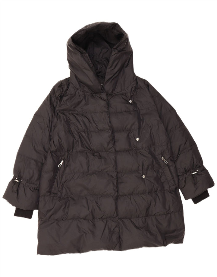 Zara Mujer Abrigo Acolchado Con Capucha UK 44 Mediano Poliamida Negro