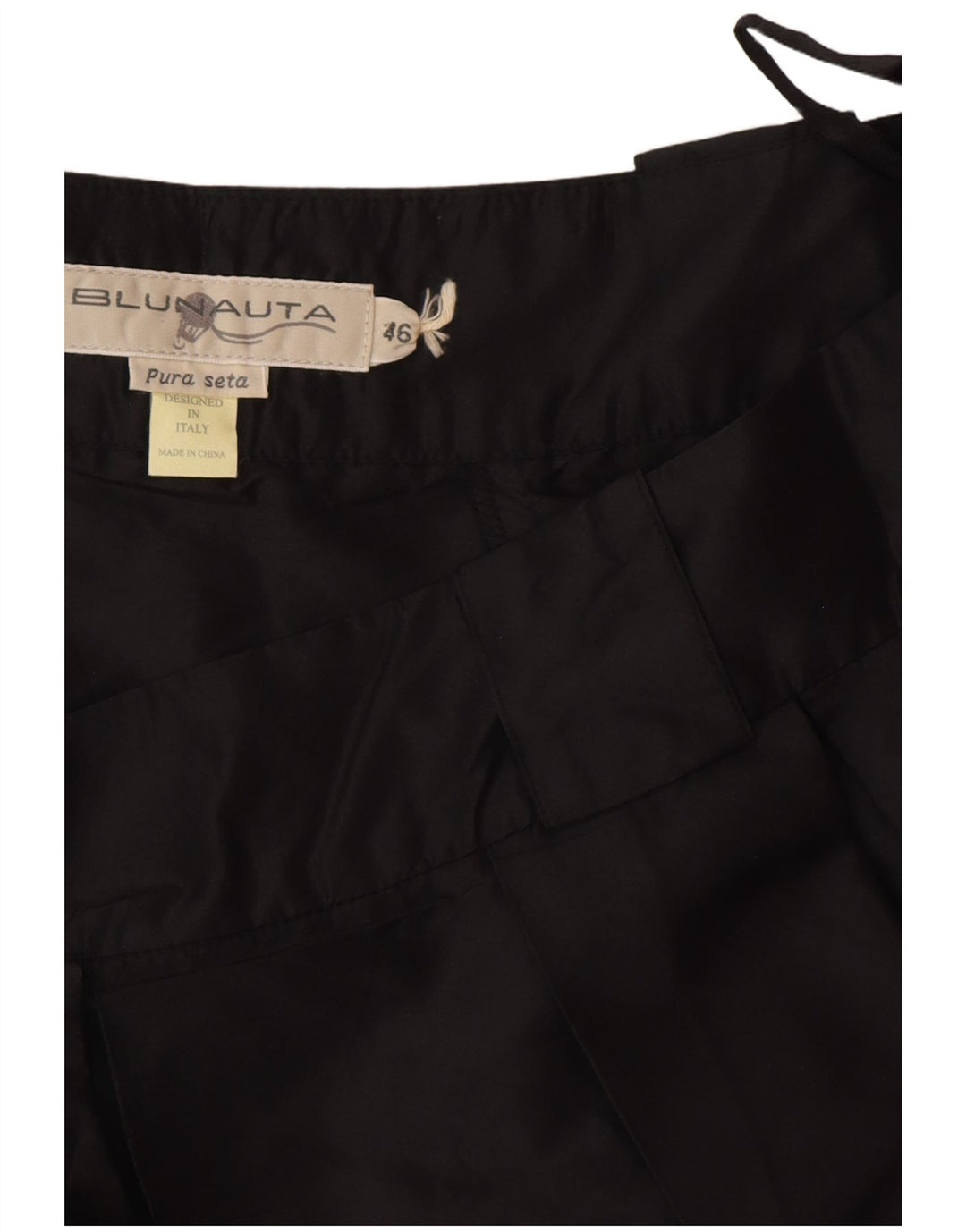 Blunauta Falda Plisada Para Mujer IT 46 Grande W32 Seda Negra