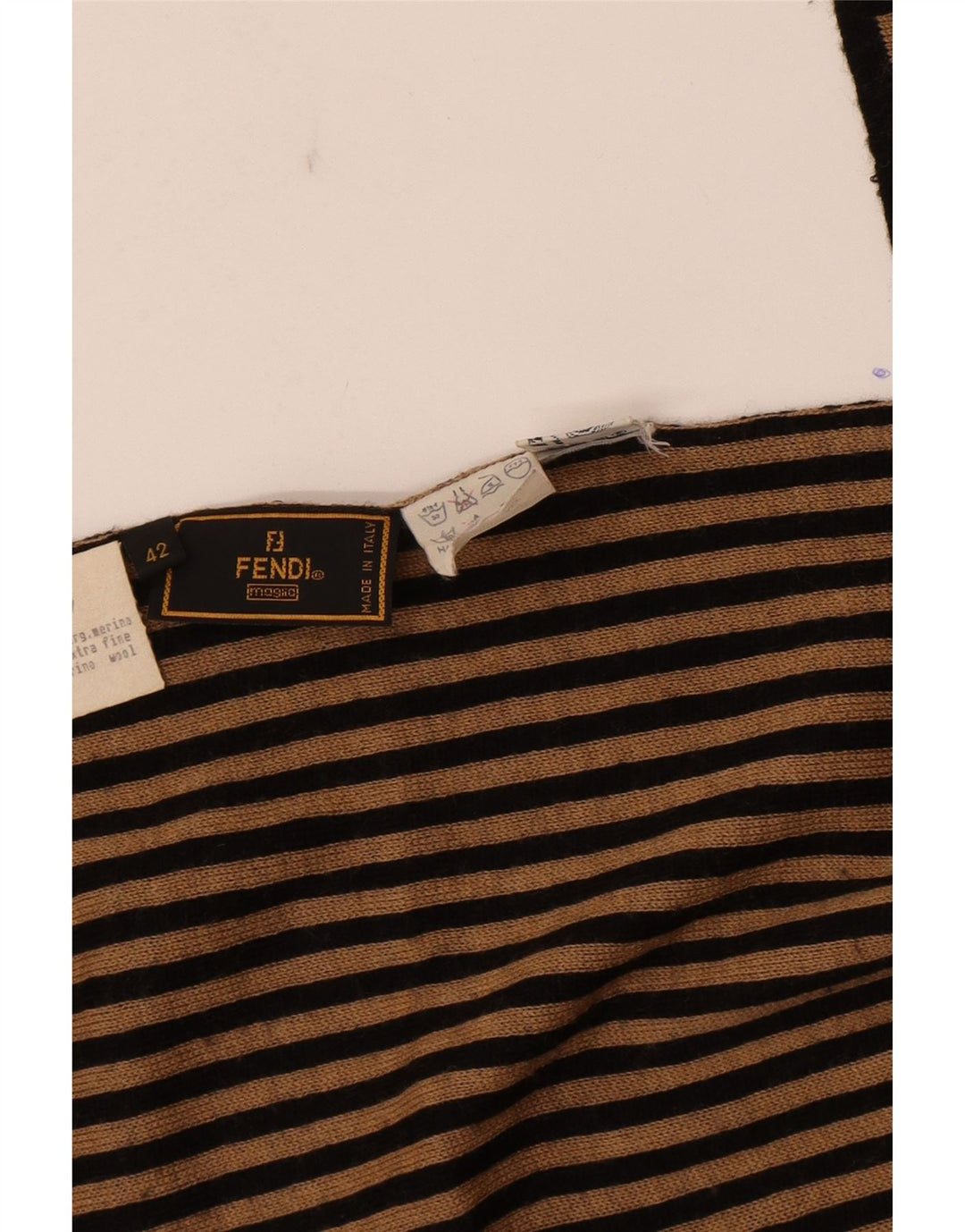 Fendi Chal para mujer IT 42 Diseñador de lana merino a rayas beige mediano