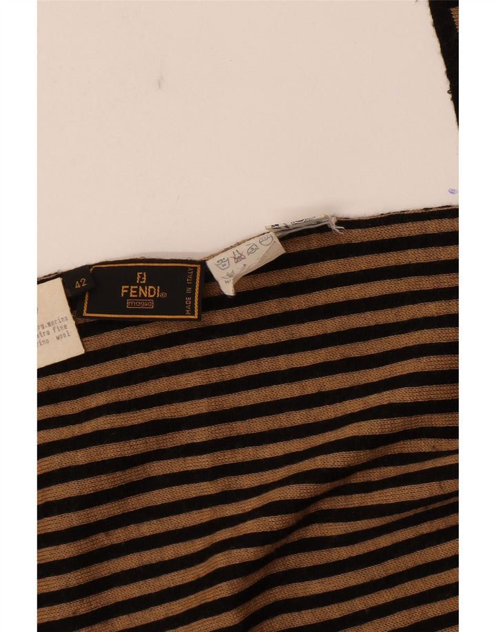 Fendi Chal para mujer IT 42 Diseñador de lana merino a rayas beige mediano