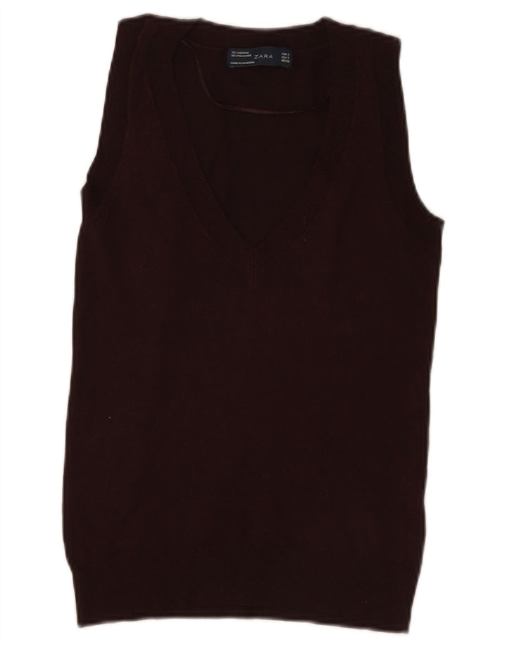 Zara Mujer Chaleco Top UK 10 Small Marrón Viscosa
