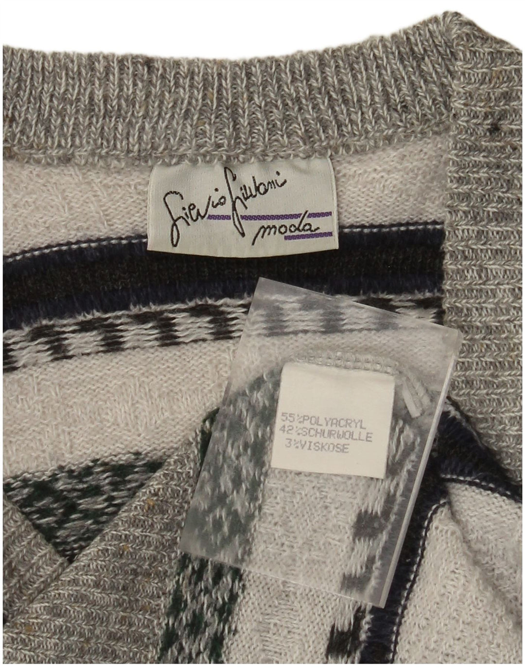 VINTAGE Chaleco para hombre Camiseta sin mangas Poliacrílico a rayas gris medio