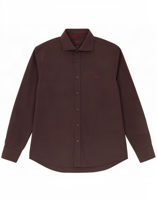 Harmont & Blaine Mens Narrow Fit Shirt 2XL Brown Striped Cotton
