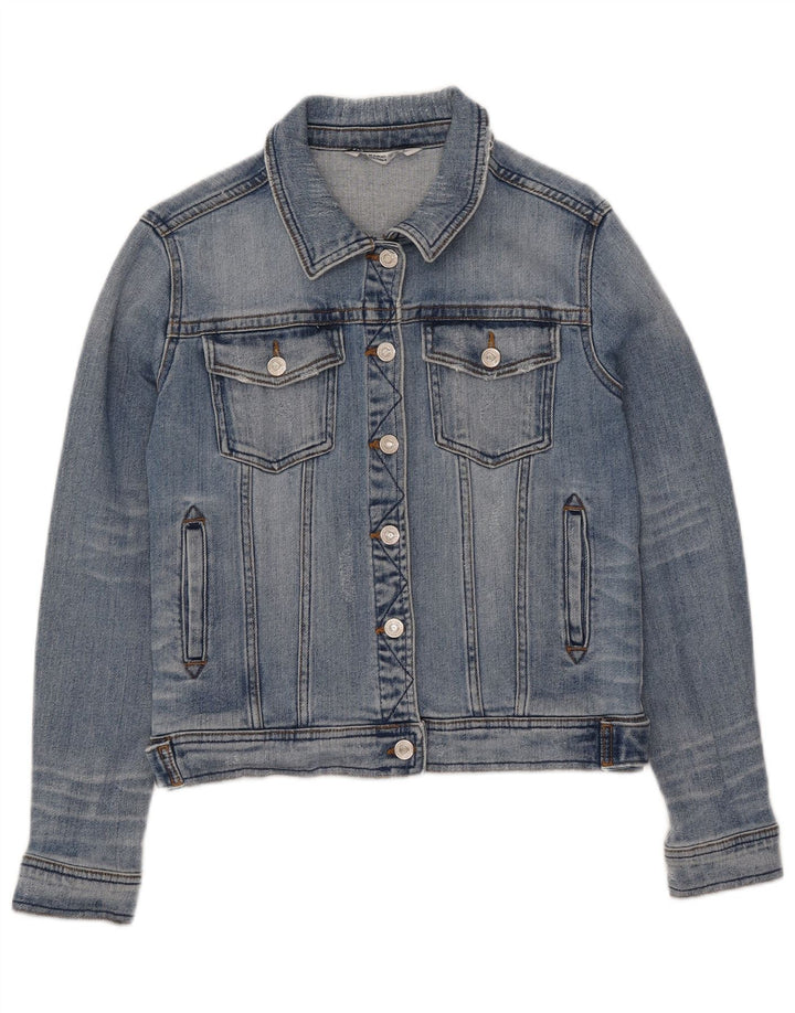 Zara Mujer Crop Denim Chaqueta UK 12 Algodón Azul Medio