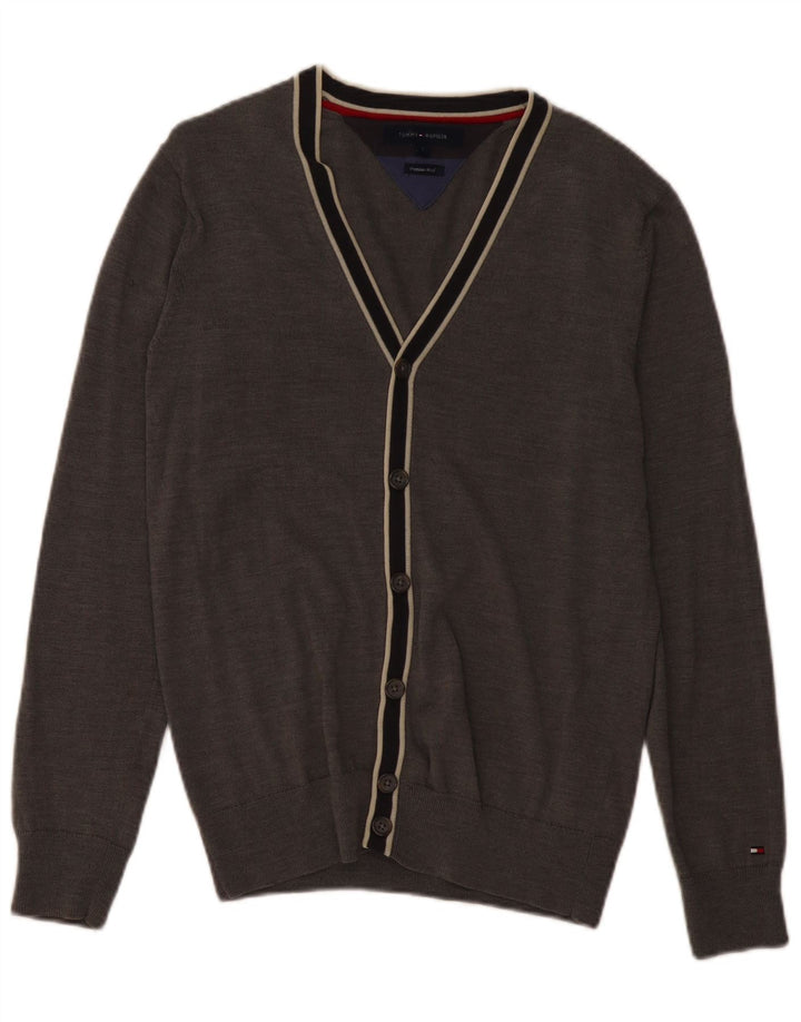 Tommy Hilfiger Cárdigan para hombre suéter pequeño de lana gris