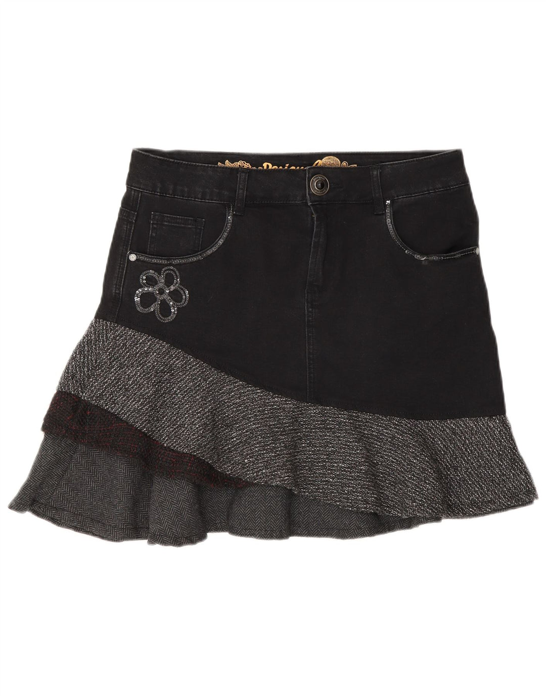 Falda vaquera asimétrica Desigual para mujer EU 40 Medium W30 Grey Herringbone