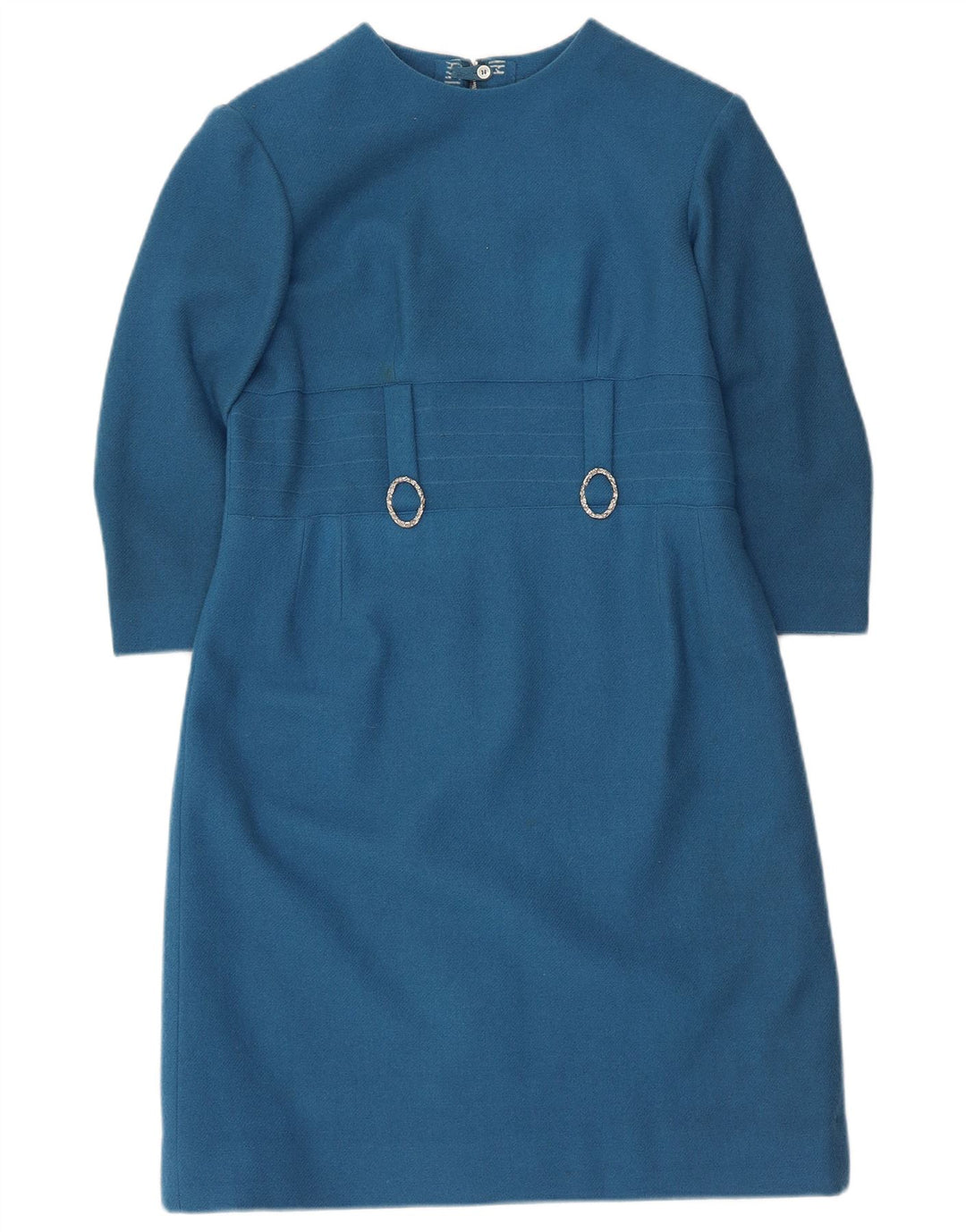 VINTAGE Vestido de manga 3/4 para mujer Reino Unido 12 Azul medio