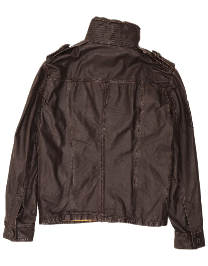 Superdry Chaqueta de cuero militar para hombre ES 38 Cuero marrón medio