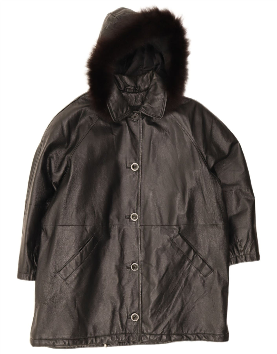 Abrigo Mujer Privilegi De Piel Oversize Con Capucha IT 44 Medium Black Leather