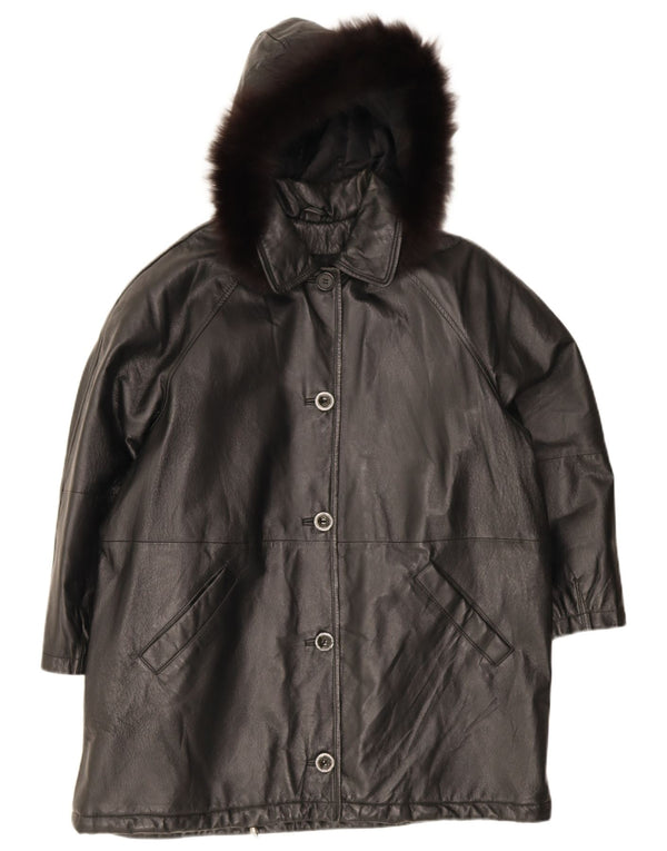 Abrigo Mujer Privilegi De Piel Oversize Con Capucha IT 44 Medium Black Leather