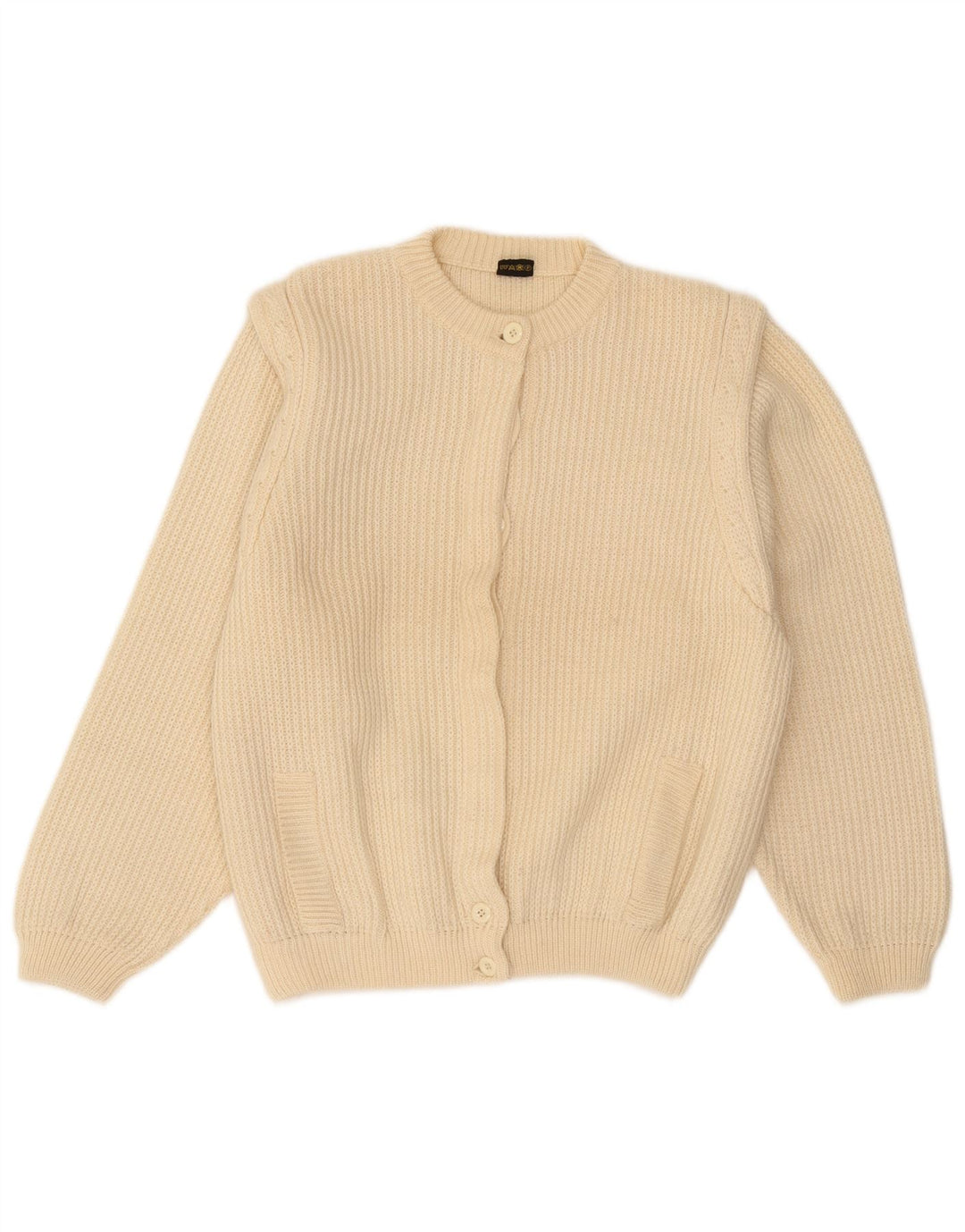 Donatella Suéter Cárdigan para Mujer UK 46 Grande Lana Virgen Beige