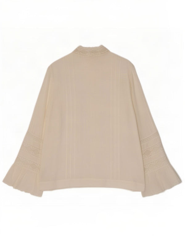 Blusa vintage de manga larga para mujer Top IT 42 Viscosa floral blanca mediana