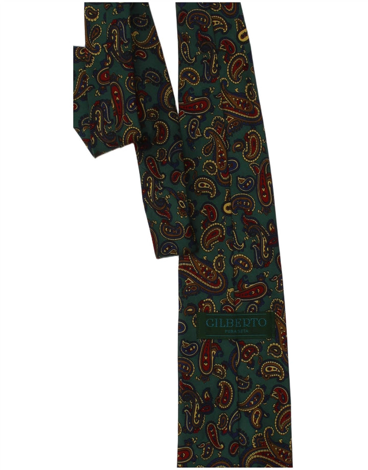 Corbata Gilberto para hombre talla única verde Paisley seda clásica