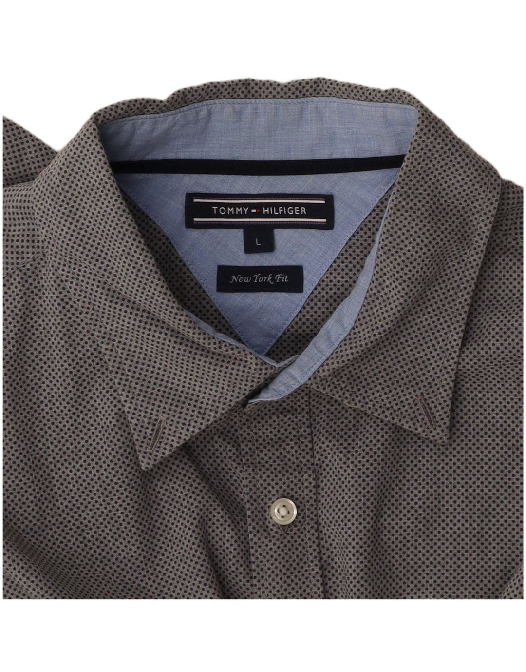TOMMY HILFIGER Camisa New York Fit para hombre, talla grande, gris manchado