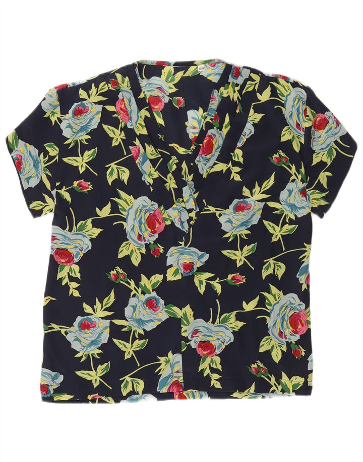Blusa Vintage Mujer Top IT 42/44 Medio Azul Marino Floral