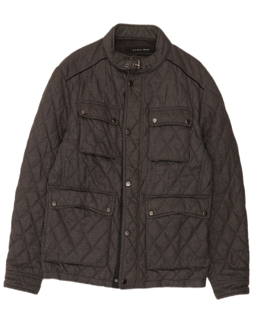 Zara Mens Chaqueta Acolchada UK 40 Grande Poliéster Gris