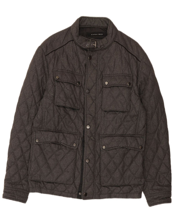 Zara Mens Chaqueta Acolchada UK 40 Grande Poliéster Gris