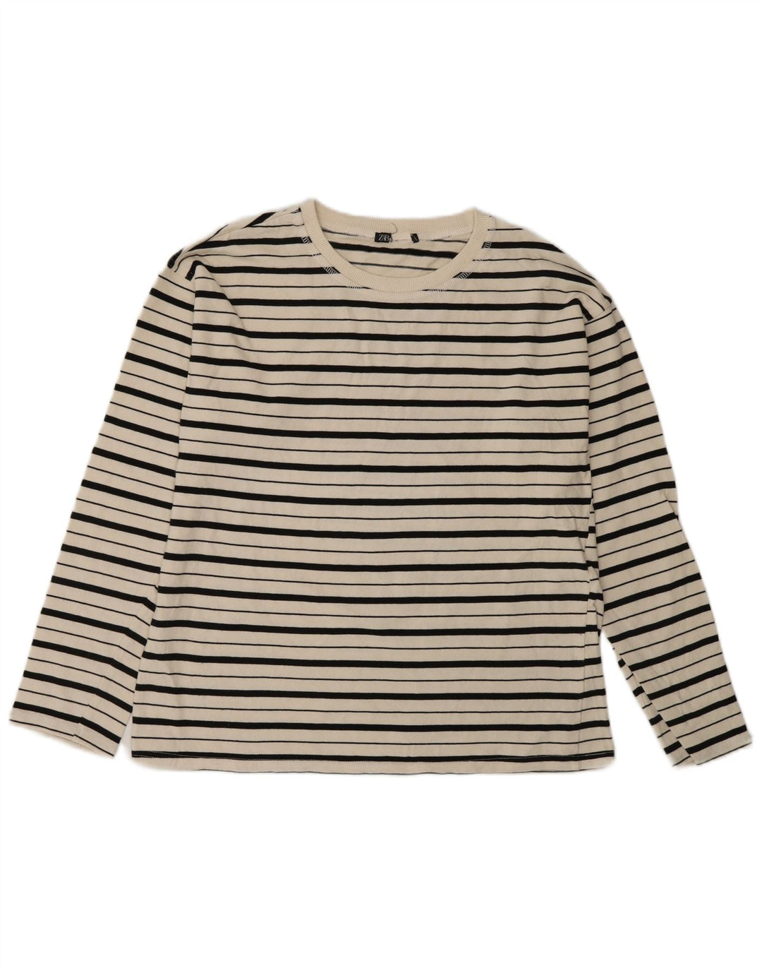 ZARA Mujer Top Manga Larga ES 40 Medio Blanco Rayas Náutico