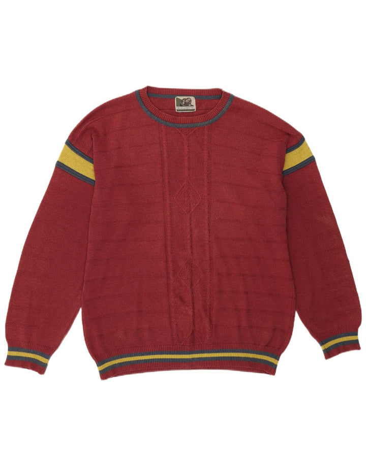 Vintage hombres cuello redondo jersey suéter grande rosa colorblock
