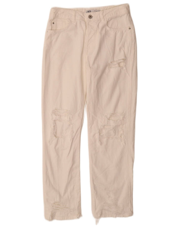 Zara Jeans rectos desgastados para mujer EU 34 2XS W24 L28 Algodón blanco