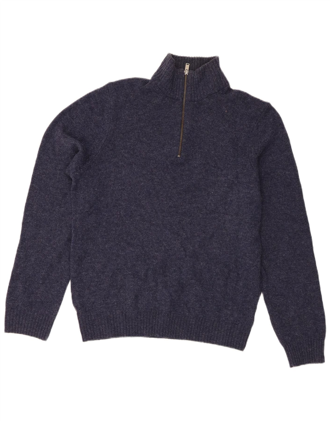 Marks & Spencer Suéter tipo jersey con cuello y cremallera para hombre de lana de cordero azul marino mediano