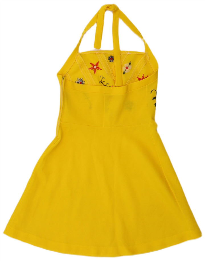 Vestido halter vintage para mujer IT 42 Floral amarillo medio