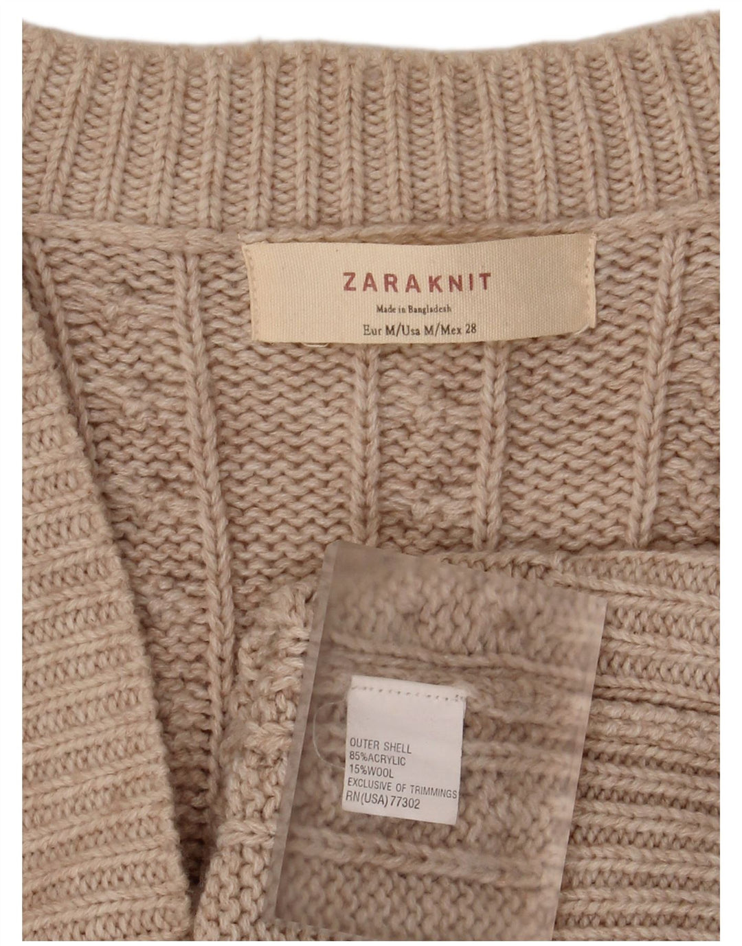 Zara Mujer Cárdigan Suéter UK 44 Medio Beige Acrílico
