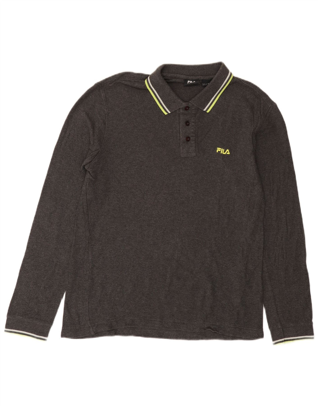 Fila Polo De Manga Larga Para Hombre De Algodón Gris Medio