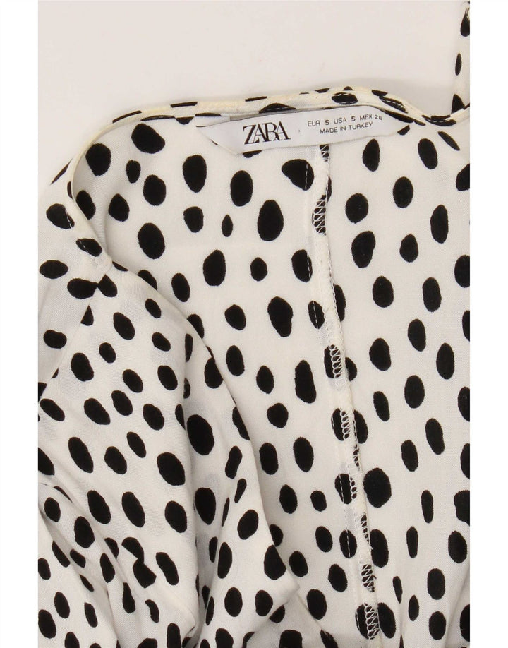 Zara Mujer Vestido Acampanado UK 40 Pequeño Blanco Moteado