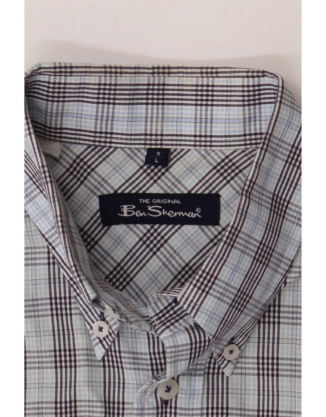BEN SHERMAN Camisa de manga corta para hombre a cuadros azules grandes