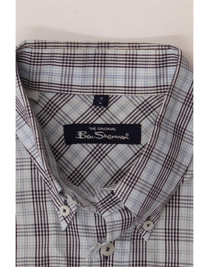BEN SHERMAN Camisa de manga corta para hombre a cuadros azules grandes