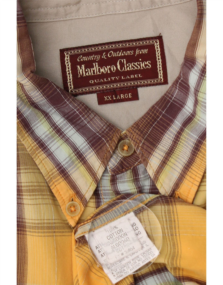 Camisa Marlboro Classics para hombre 2XL Algodón a cuadros amarillos