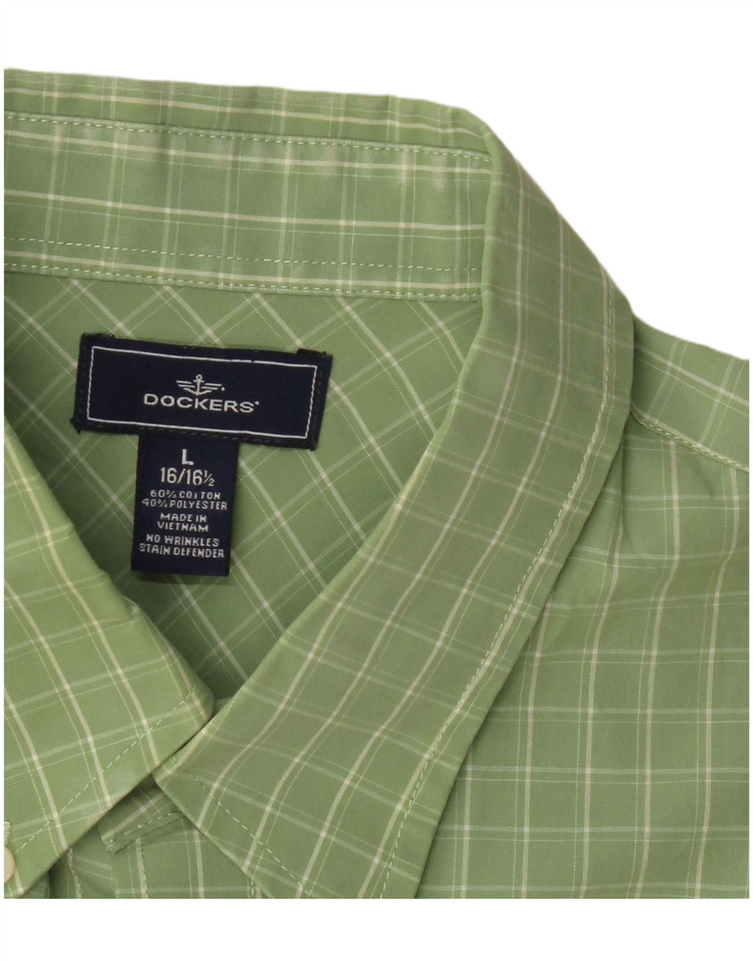 DOCKERS Camisa de manga corta para hombre Talla 16 1/2 Algodón a cuadros verde grande