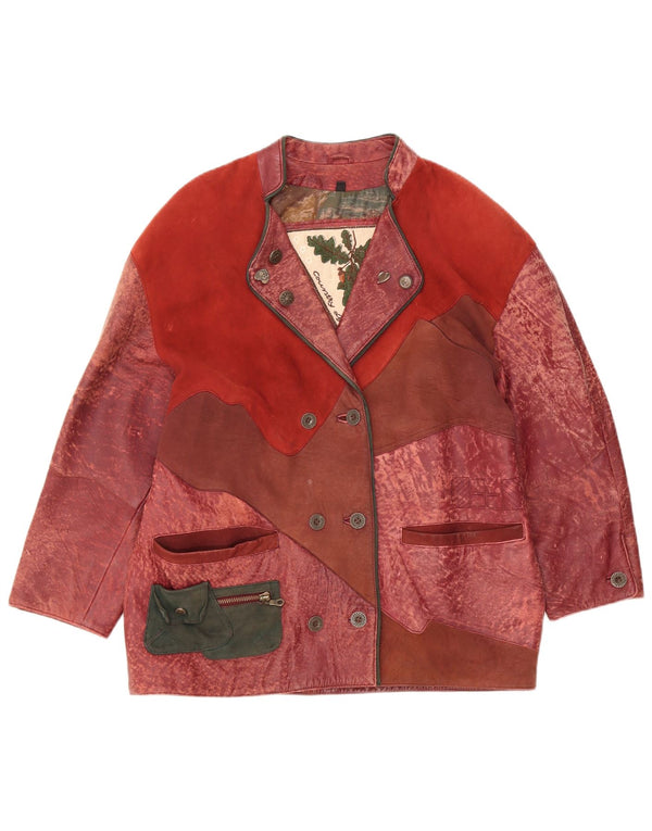 Vintage mujer country wear chaqueta de cuero Reino Unido 14 patchwork borgoña medio