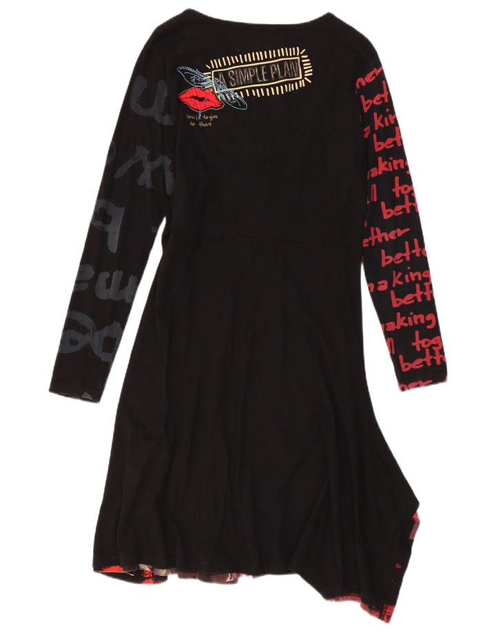 Desigual Vestido Asimétrico Gráfico Mujer UK 40 XL Negro Patchwork