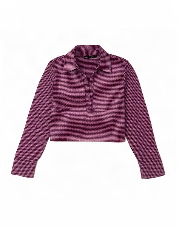 Zara Mujer Bolero Top UK 10 Small Pink Houndstooth