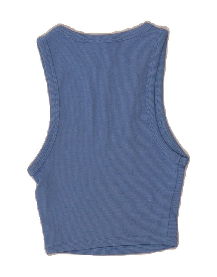 ZARA Womens Slim Crop Top UK 8 Small Blue Cotton Vintage Zara and Second-Hand Zara from Messina Hembry 