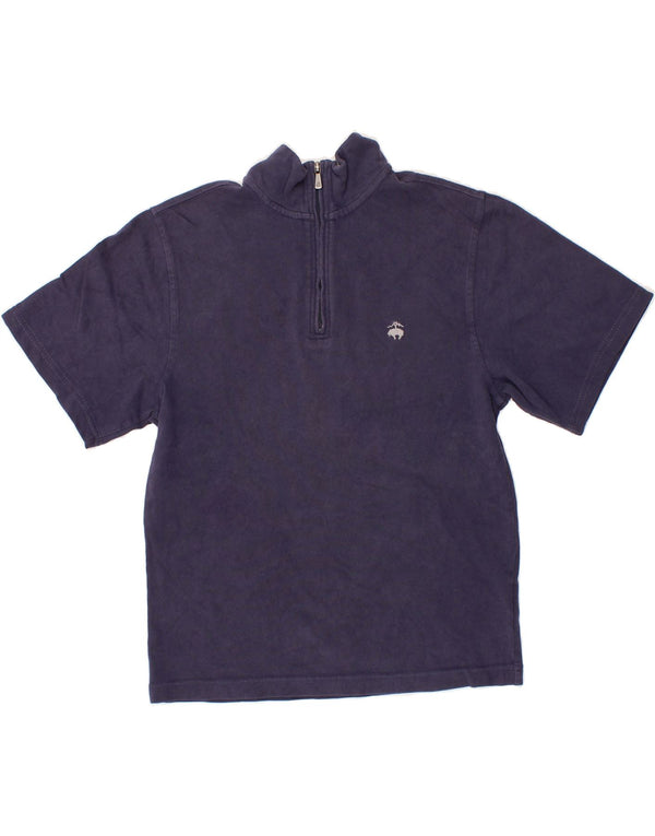 BROOKS BROTHERS Mens Zip Neck T-Shirt Top Small Navy Blue Cotton