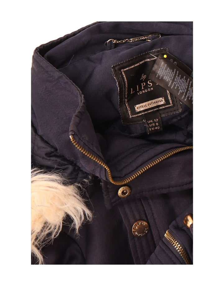 LIPSY Womens Hooded Parka Jacket UK 12 Medium Navy Blue Polyester Vintage Lipsy and Second-Hand Lipsy from Messina Hembry 